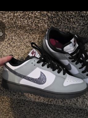 Nike Gray, White & Black Low-Top Sneakers with Glitter Swoosh